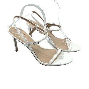 Sam Edelman Doran White Faux Leather Embossed Stiletto Sandals Ankle Strap 9.5